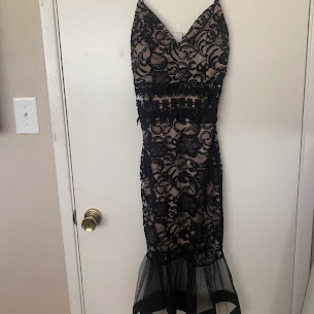 Black Lace Dress with Tan Slip